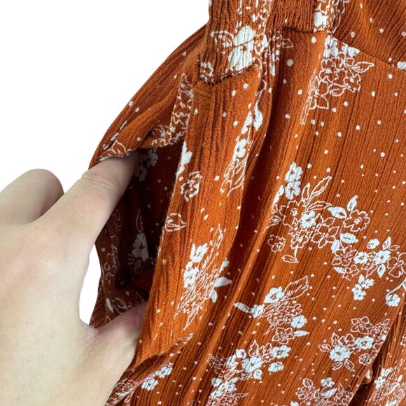 Three Dots Orange White Floral Smocked Straight Leg High Waist Rayon Pants Sz  L - Picture 6 of 9